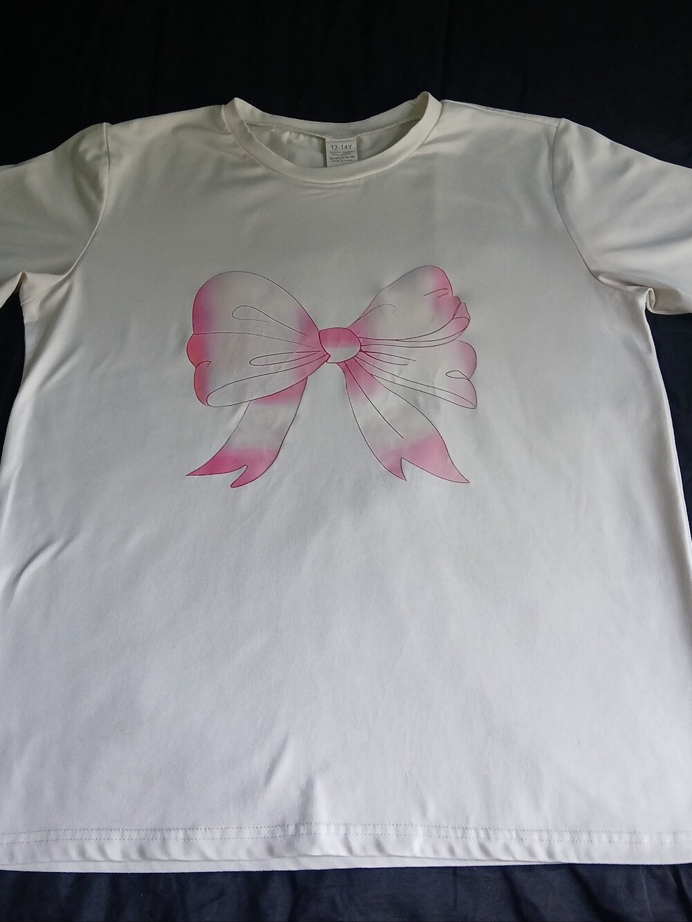 Girls' White Tee with Pink Bow Graphic 13-14Y